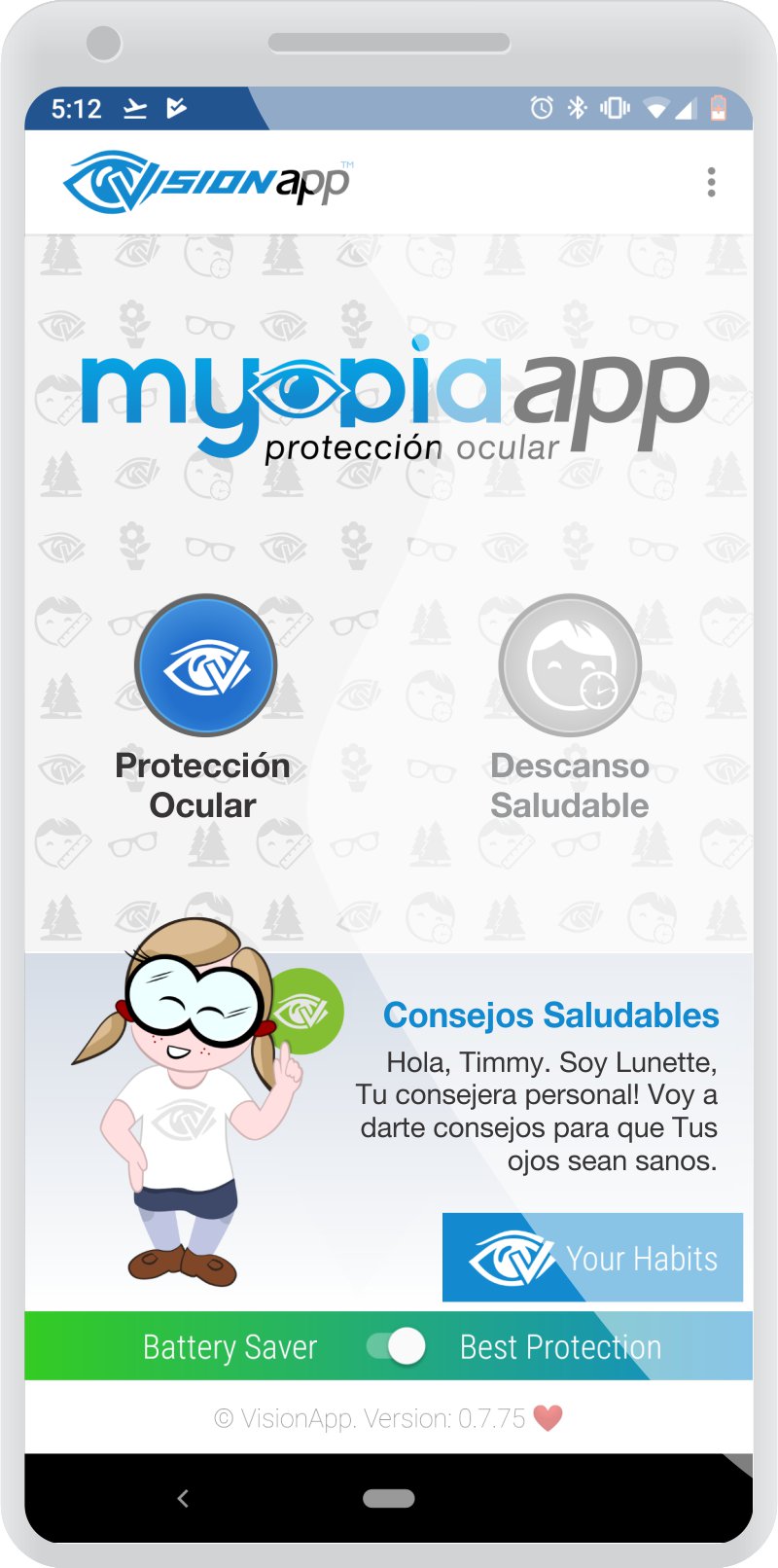 Pantalla principal de Myopia.app