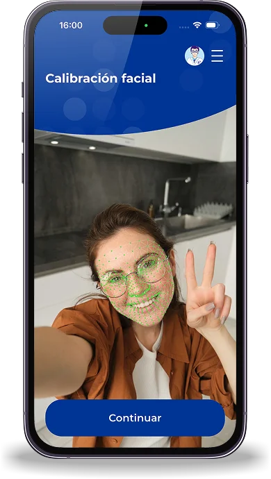 Pantalla de vision.app con la calibración facial mediante la cámara frontal